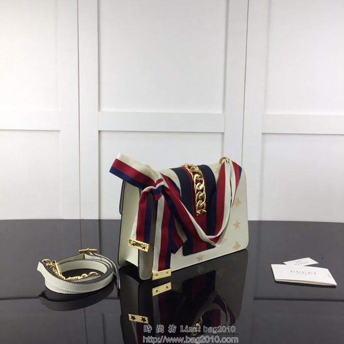 GUCCI古馳 新款 專櫃品質 原單 524405全皮蜜蜂印金 白色 單肩 斜挎包HY1340